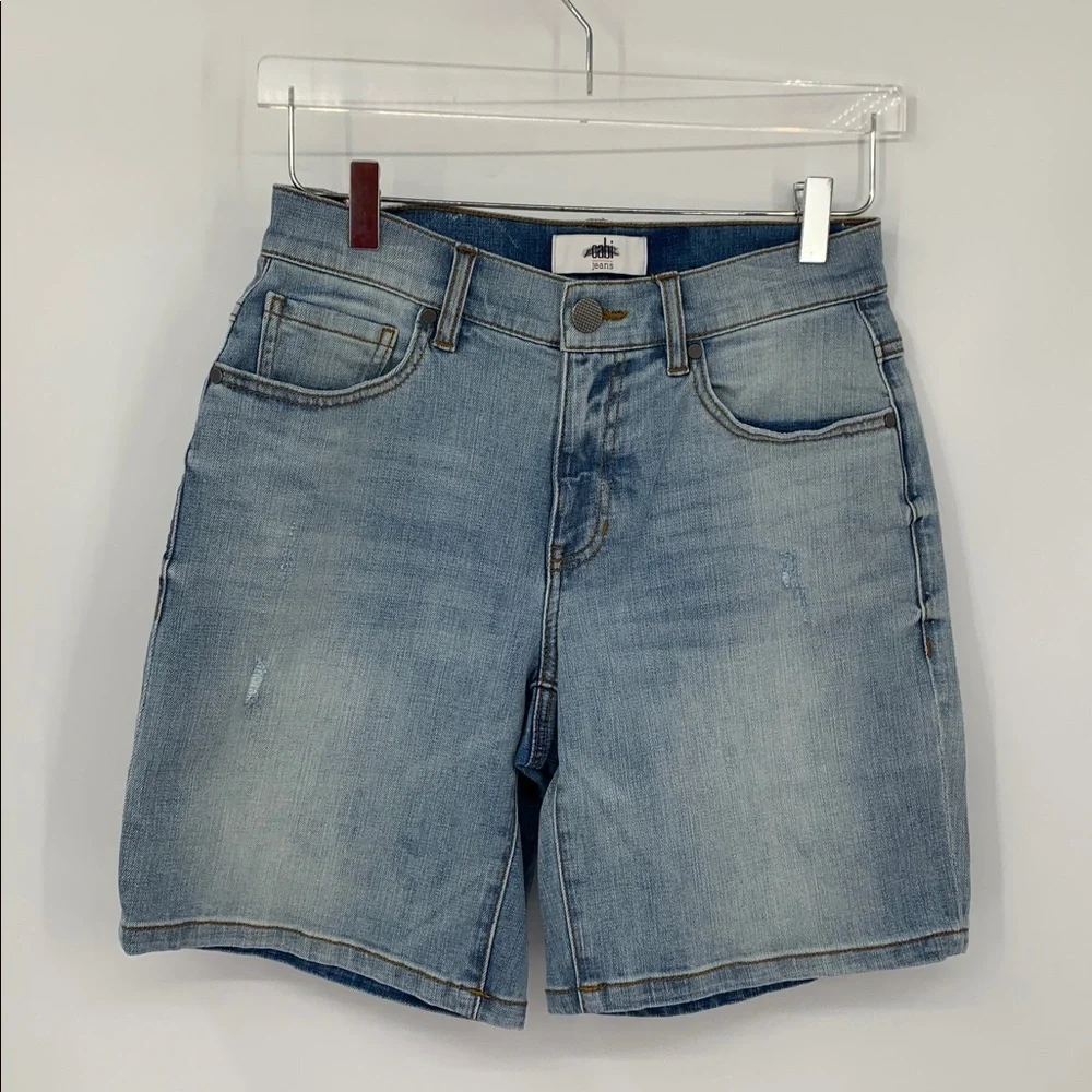 Cabi Austin denim jean shorts blue long Bermuda distressing stretch light new 2